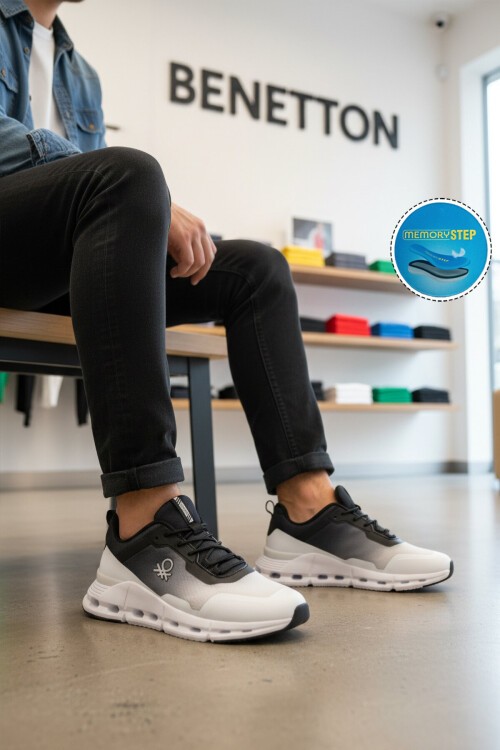 Beyaz Siyah Hafif Rahat Esnek Yürüyüş ve Spor Ayakkabı Sneaker BNI-11053