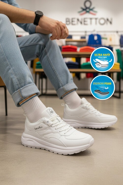 Beyaz Bağcıklı Rahat Tabanlı Erkek Sneaker Koşu ve Spor Ayakkabı BNI-11504