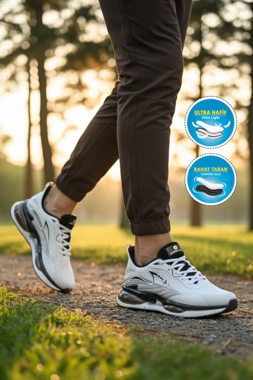 Beyaz-Siyah ComfortSole Taban Erkek Spor Ayakkabı 101 25087-M