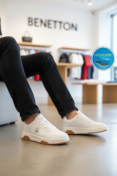 Beyaz Bağcıklı Kalın Rahat Tabanlı Erkek Yürüyüş ve Spor Ayakkabı Sneaker BNI-11219