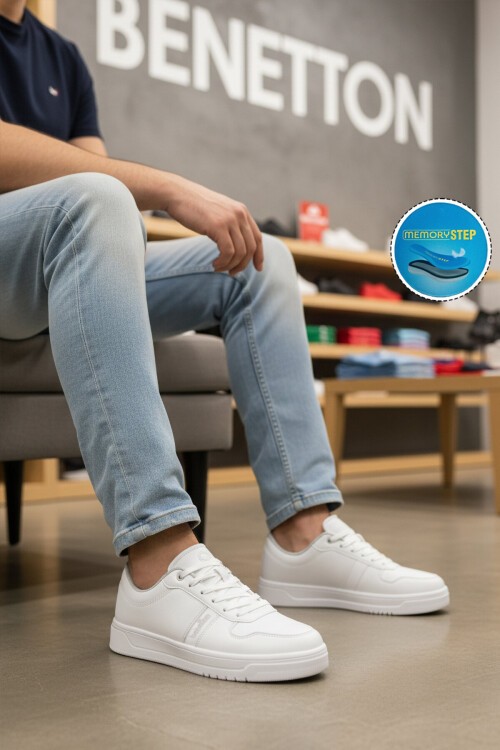 Beyaz Bağcıklı Hafif Rahat Erkek Yürüyüş ve Spor Ayakkabı Sneaker BNI-12083