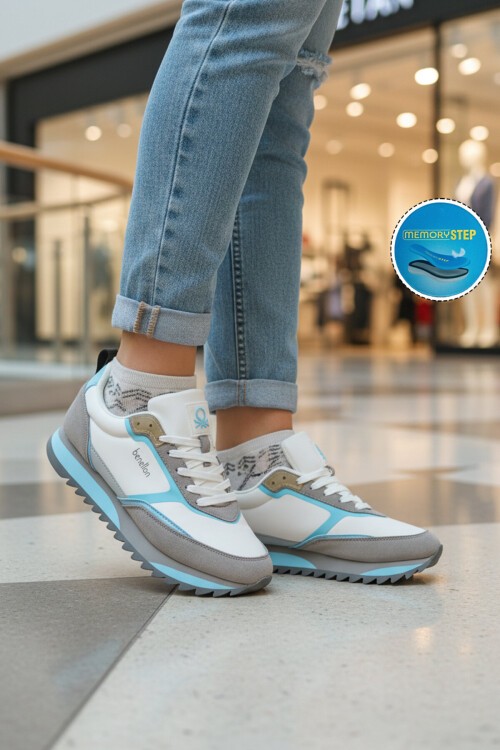 Beyaz Bağcıklı Kalın Tabanlı Kadın Yürüyüş ve Spor Ayakkabı Sneaker BNI-11133