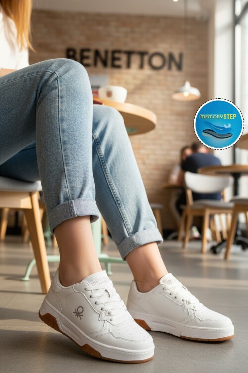 Beyaz Bağcıklı Kalın Tabanlı Unisex Yürüyüş ve Spor Ayakkabı Sneaker BNI-11220