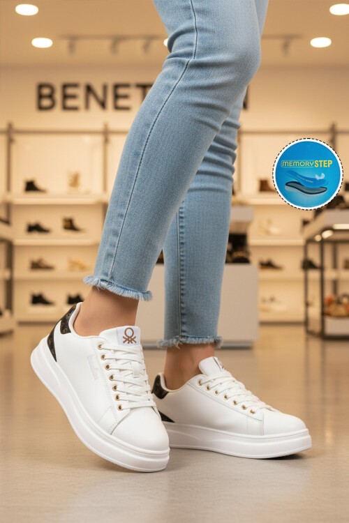 Beyaz Bağcıklı Kalın Tabanlı Unisex Spor Ayakkabı Sneaker BNI-12098