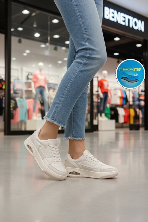 Beyaz Bağcıklı Rahat Kalın Tabanlı Unisex Spor Ayakkabı Sneaker BNI-12133