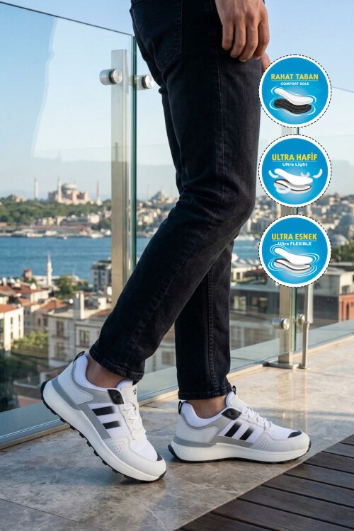 Beyaz Fileli Rahat Taban Erkek Spor Ayakkabı 26110 M