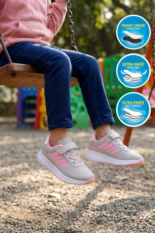 Buz-Pembe Cırtlı Kız Çocuk Spor Ayakkabı 755 F