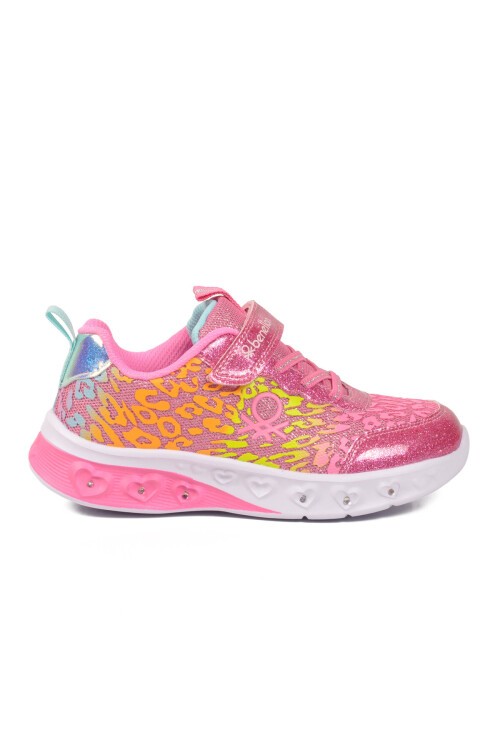 Fuşya Cırtlı Işıklı Kız Çocuk Spor Ayakkabı Sneaker BNI-10181 F