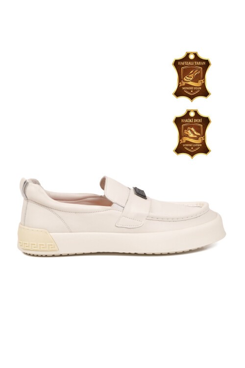 Krem Hakiki Deri Hafızalı Rahat Tabanlı Erkek Casual Ayakkabı Loafer Alfa 5405