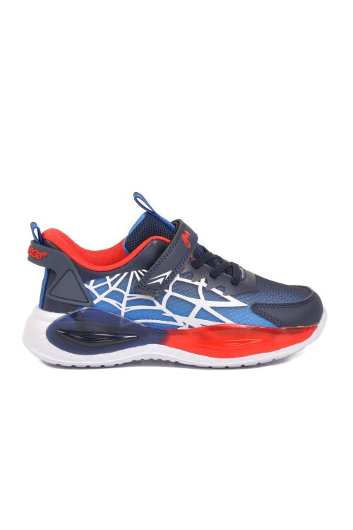 Lacivert-Kırmızı Cırtlı Desenli Erkek Çocuk Spor Ayakkabı Sneaker 26Y304