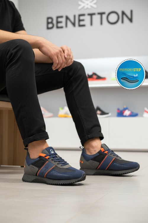 Lacivert Bağcıklı Kalın Tabanlı Erkek Yürüyüş ve Spor Ayakkabı Sneaker BNI-12114