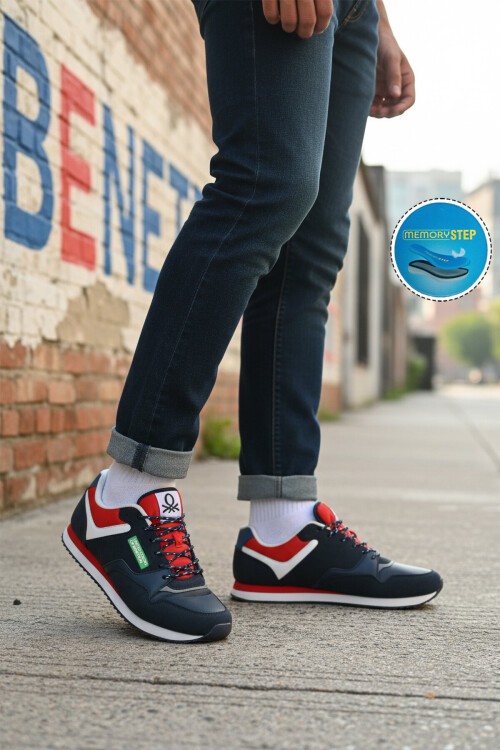 Lacivert Bağcıklı Erkek Yürüyüş ve Spor Ayakkabı Retro Sneaker BNI-10047