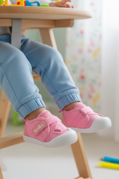 Pembe Cırtlı Fileli Bebek İlk Adım Ayakkabı BN-1254