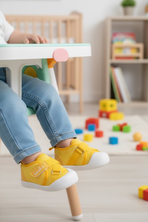 Sarı Cırtlı Fileli Bebek İlk Adım Ayakkabı BN-1254