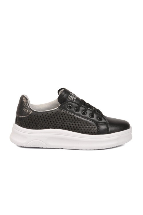 Siyah-Beyaz Bağcıklı Kalın Tabanlı Kadın Casual Yürüyüş ve Spor Ayakkabı Sneaker 014