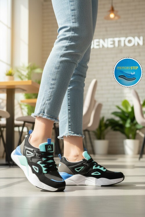 Siyah-Beyaz Bağcıklı Hafif Rahat Unisex Yürüyüş ve Spor Ayakkabı BNI-11109