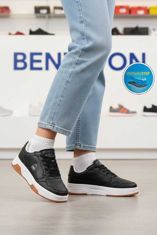 Siyah-Beyaz Bağcıklı Kalın Tabanlı Unisex Yürüyüş ve Spor Ayakkabı Sneaker BNI-11220