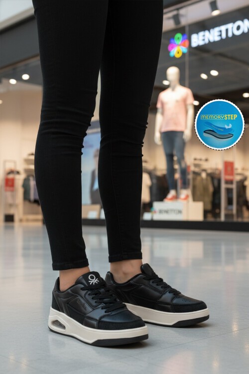 Siyah-Beyaz Bağcıklı Rahat Kalın Tabanlı Unisex Spor Ayakkabı Sneaker BNI-12133