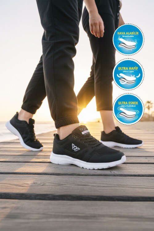 Siyah-Beyaz Tekstil Hafif Unisex Spor Ayakkabı 020 G