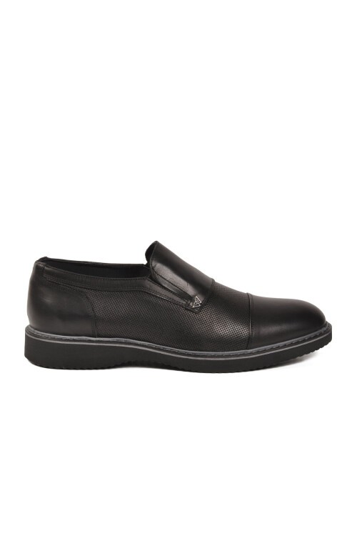 Siyah Hakiki Deri Yan Lastikli Erkek Casual Ayakkabı Loafer 1928