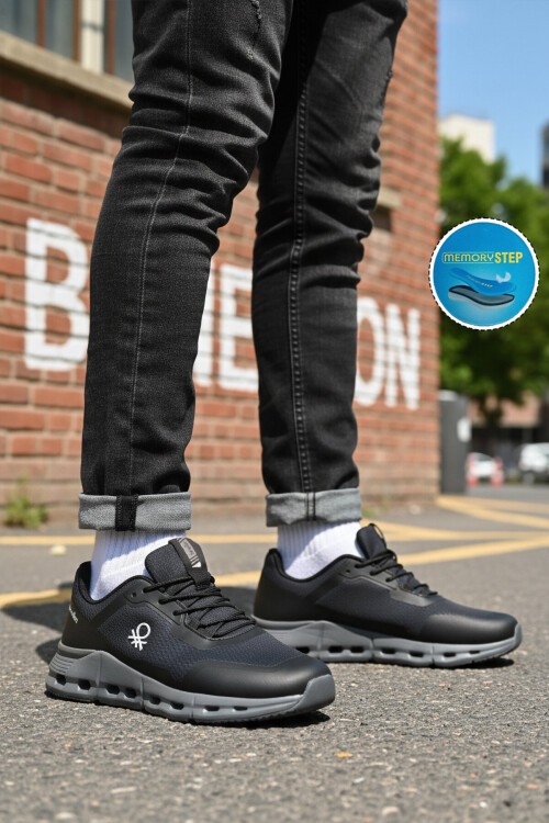 Erkek Siyah Hafif Rahat Esnek Yürüyüş ve Spor Ayakkabı Sneaker BNI-11053