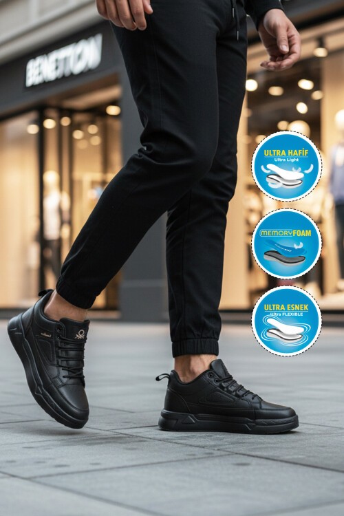 Siyah Hafızalı Rahat Tabanlı Bilek Boy Erkek Spor Ayakkabı Sneaker BNI-11196