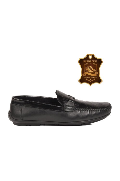 Siyah Rugan Hakiki Deri Erkek Makosen Casual Loafer Ayakkabı 90305
