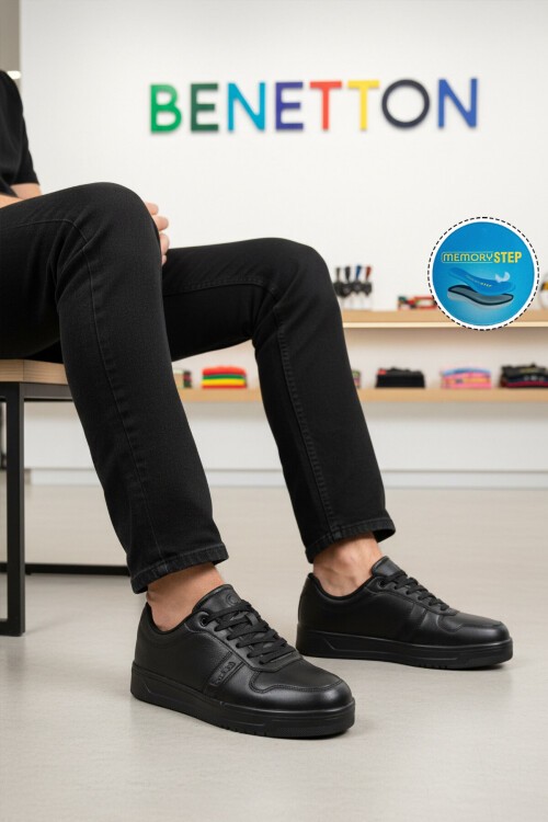Siyah Bağcıklı Hafif Rahat Erkek Yürüyüş ve Spor Ayakkabı Sneaker BNI-12083