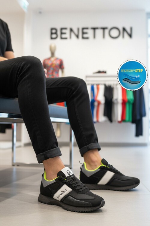 Siyah Bağcıklı Kalın Tabanlı Erkek Yürüyüş ve Spor Ayakkabı Sneaker BNI-12114