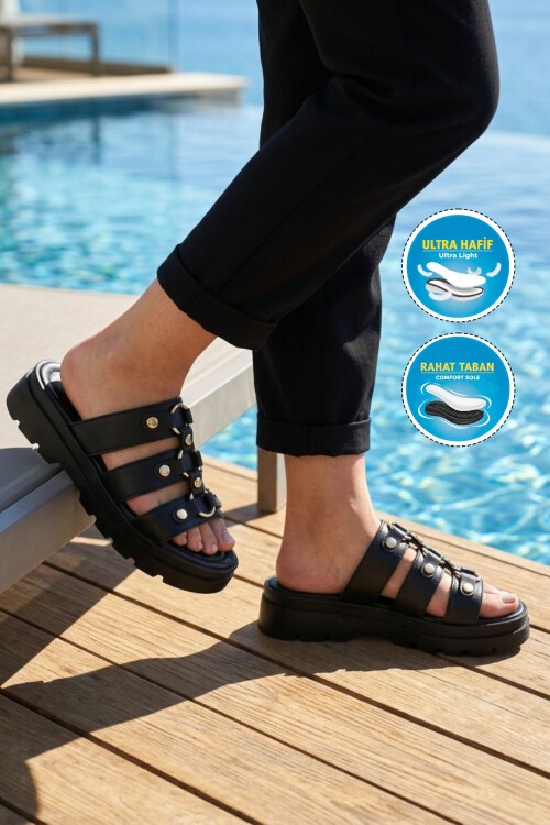 Siyah Hafif Yüksek Tabanlı ComfortSole Taban Kadın Terlik 35351 Z
