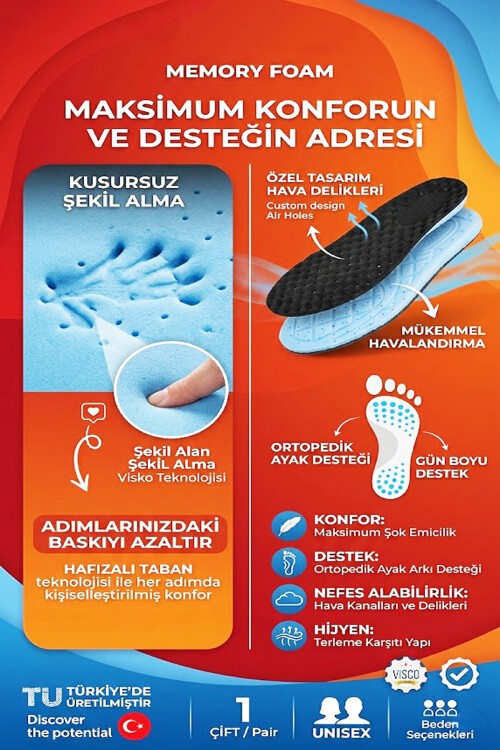 Siyah Ortopedik Memory Form İç Tabanlık