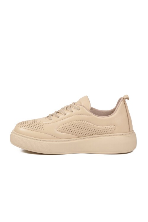 Bej Hakiki Deri Kadın Anatomik Tabanlı Günlük Sneaker Casual Yürüyüş Ayakkabı Z204