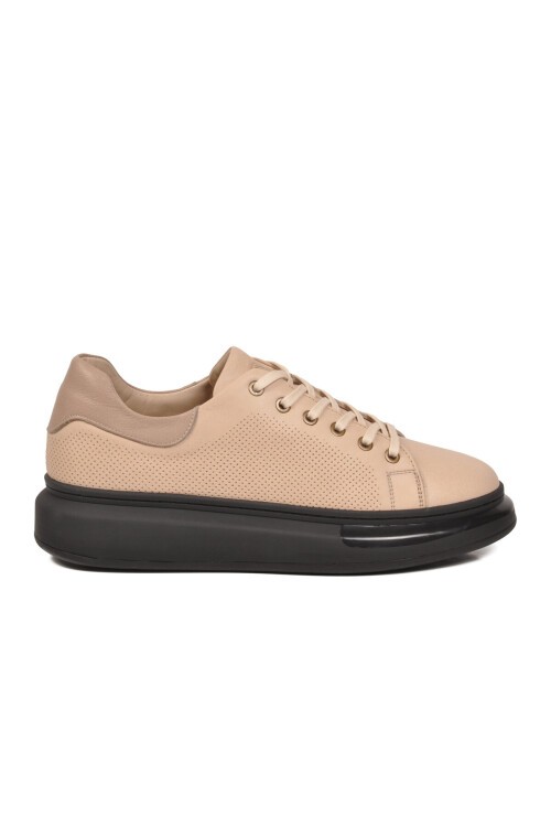Bej Premium Hakiki Deri Erkek Günlük Ayakkabı Memory Tabanlı Sneaker 6601 M