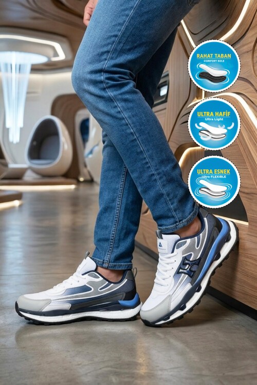 Beyaz-Buz-Sax Ortopedik Erkek Spor Ayakkabı 2493 M