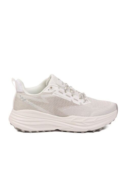 Beyaz-Gümüş Fileli Bağcıklı Hafızalı Rahat Tabanlı Unisex Yürüyüş ve Spor Ayakkabı Flexion G