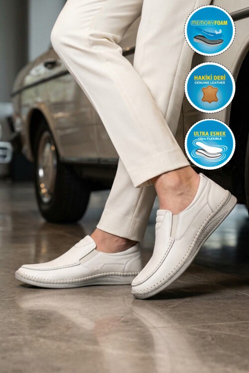 Beyaz Erkek Smart Casual Ayakkabı Hakiki Deri Hafızalı Rahat Taban Şık Loafer M741 M