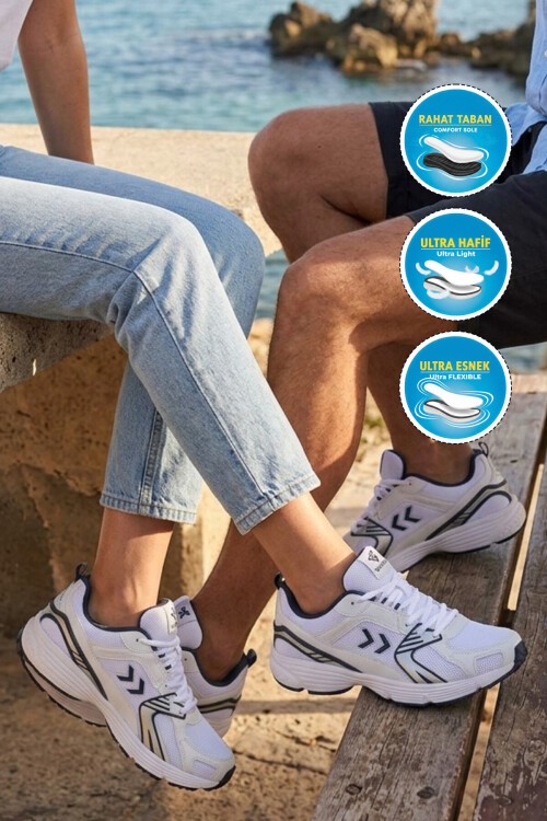 Beyaz-Lacivert Nefes Alabilen File Detaylı Hafif Taban Erkek Yürüyüş ve Spor Ayakkabı Sneaker 900911 Hml Performance 930