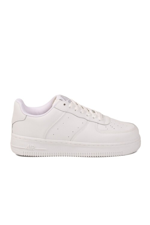 Beyaz Bağcıklı Kalın Tabanlı Unisex Yürüyüş ve Spor Ayakkabı Klasik Sneaker Pekin Kısa