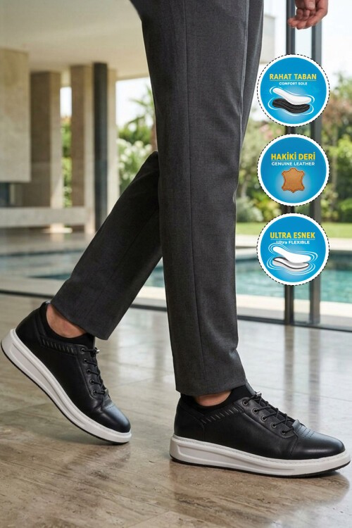 Erkek Lacivert Hakiki Deri Comfort Rahat Taban Günlük Ayakkabı Sneaker 4190 M