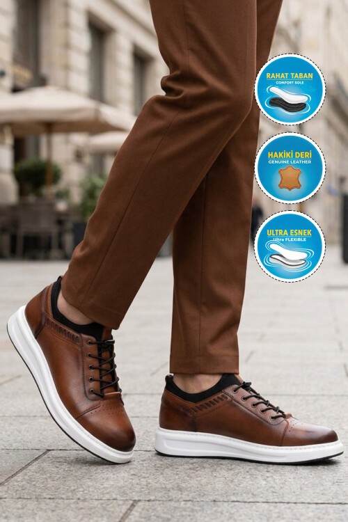 Erkek Taba Hakiki Deri Comfort Rahat Taban Günlük Ayakkabı Sneaker 4190 M