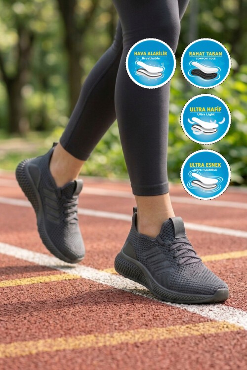 Unisex Füme Triko Hafif Nefes Alabilen Esnek Yürüyüş ve Spor Ayakkabı Vene G