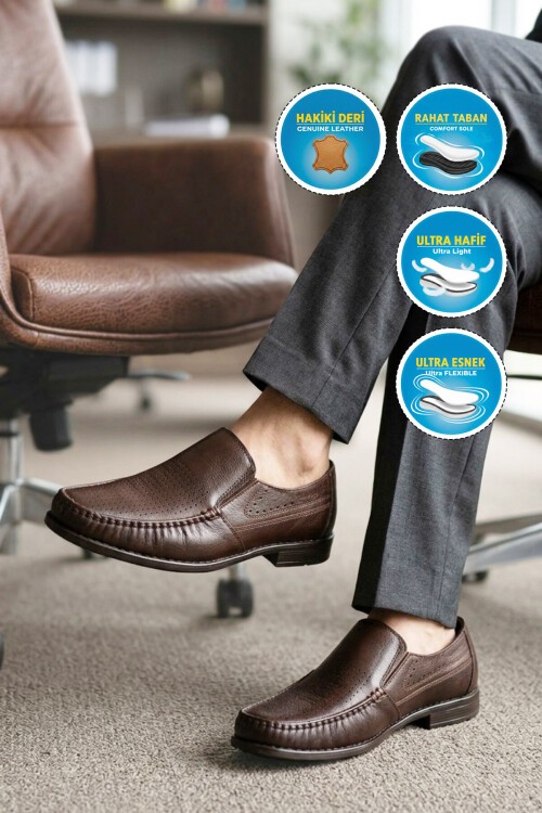 Erkek Hakiki Deri Klasik Mokasen Loafer Ayakkabı Kahve Sensitive 3607-1 M