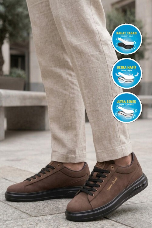 Kahve Dokulu Erkek Sneaker Siyah Kalın Taban Günlük Ayakkabı Dashor M