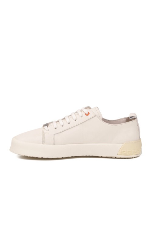 Krem Hakiki Deri Bağcıklı Kalın Rahat Tabanlı Erkek Casual Sneaker Ayakkabı 5404