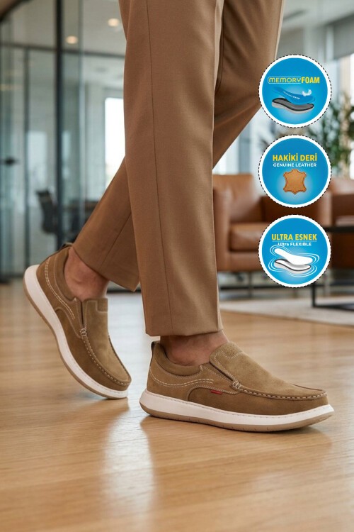 Kum Nubuk Hakiki Deri Hafızalı Rahat Taban Erkek Günlük Ayakkabı Loafer 6501  M