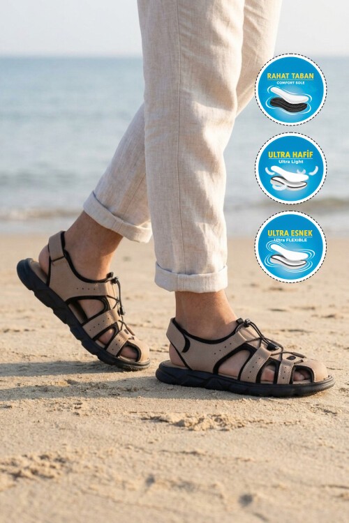 Erkek Outdoor Kapalı Burun Sandalet Lastik Bağcıklı Taban Kum Ayakkabı 4870 M