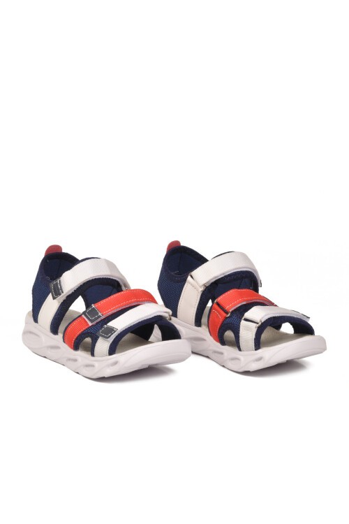 Lacivert-Kırmızı Cırtlı Ortopedik Erkek Çocuk Spor Sandalet 26A44