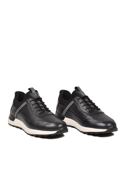 Lacivert Hakiki Deri Erkek Memory Taban Casual Sneaker M033 M