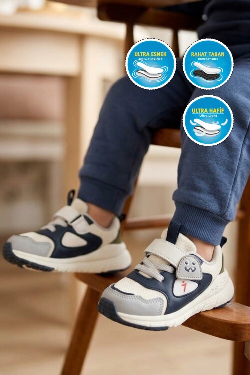 Lacivert Fileli Cırtlı Anatomik Desenli Bebek İlk Adım ve Spor Ayakkabı Sneaker Dorian İA