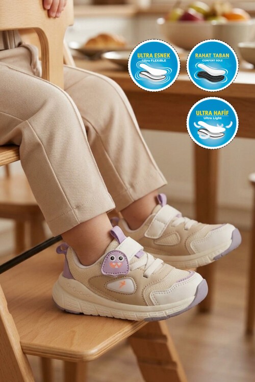 Lila Fileli Cırtlı Anatomik Desenli Bebek İlk Adım ve Spor Ayakkabı Sneaker Dorian İA